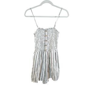 Garage Sleeveless Smocked Romper in Black & White Stripe Summer Casual Women's S